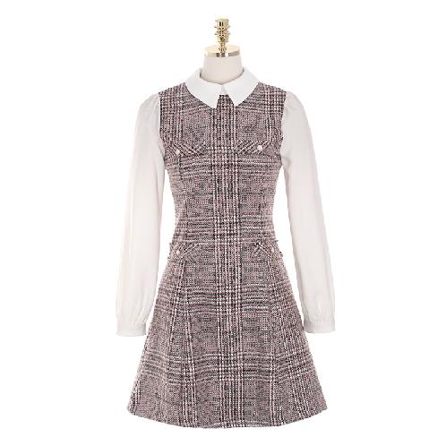 op3930 Mock Layer Tweed Dress