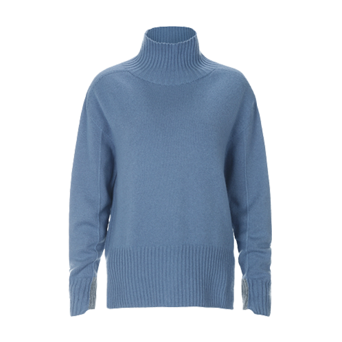 Premium pure cashmere100 colorblock turtleneck - Misty blue