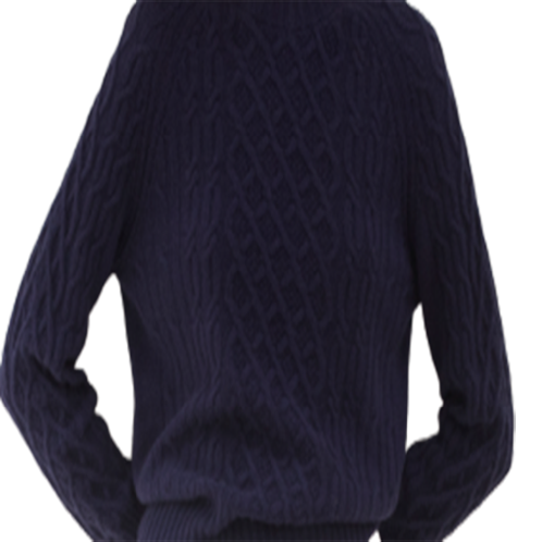 Premium pure cashmere100 cable knitting roundneck pullover - My lady navy