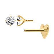 GOLD CZ 4PRONG HEAD / HEART INTERNAL THREAD BODY PIERCING & EARRING