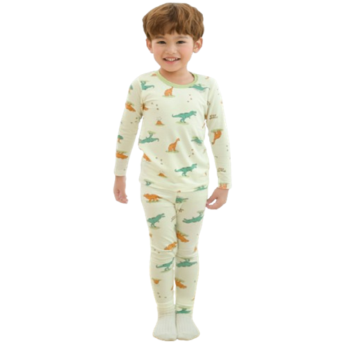 kids wear 40S 3/4 length modal <GREEN DINO>